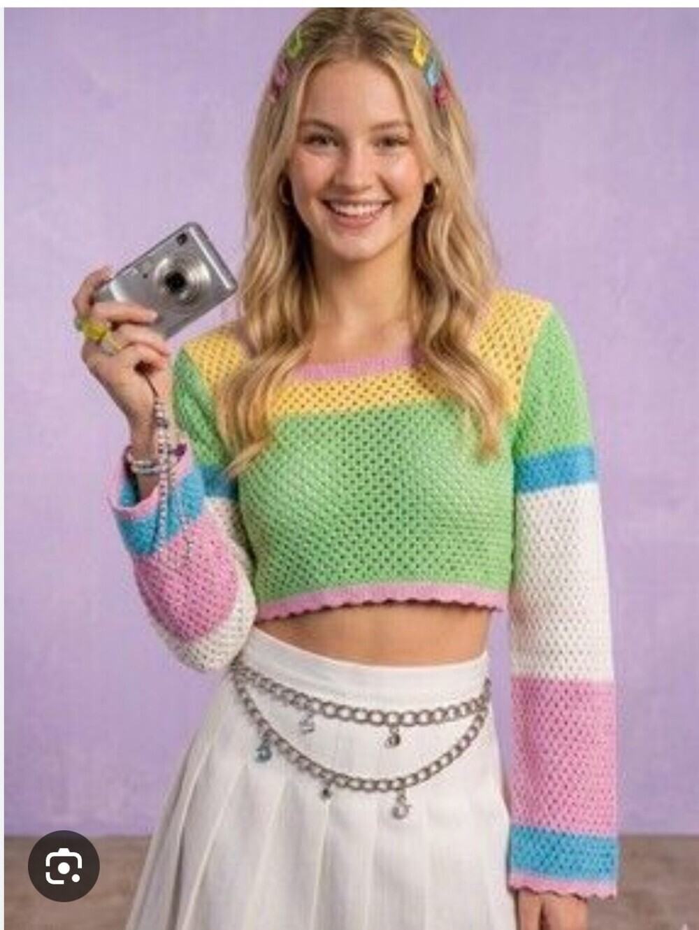 color-block crochet knit crop top or pullover